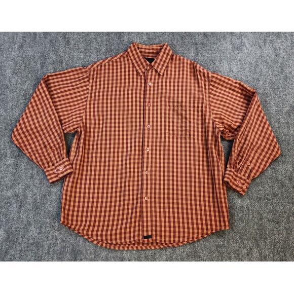 Tommy Bahama Shirt Mens Medium Red Plaid Linen Blend Indigo Palms Button Up - Picture 1 of 16